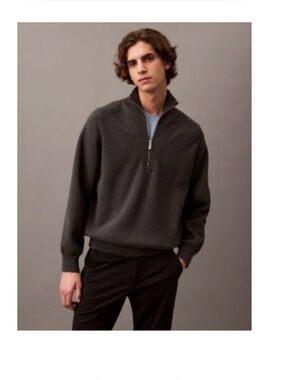 Calvin Klein Tech Knit Quarter Zip Sweater Gunmetal Heather Minimalist Men’s M